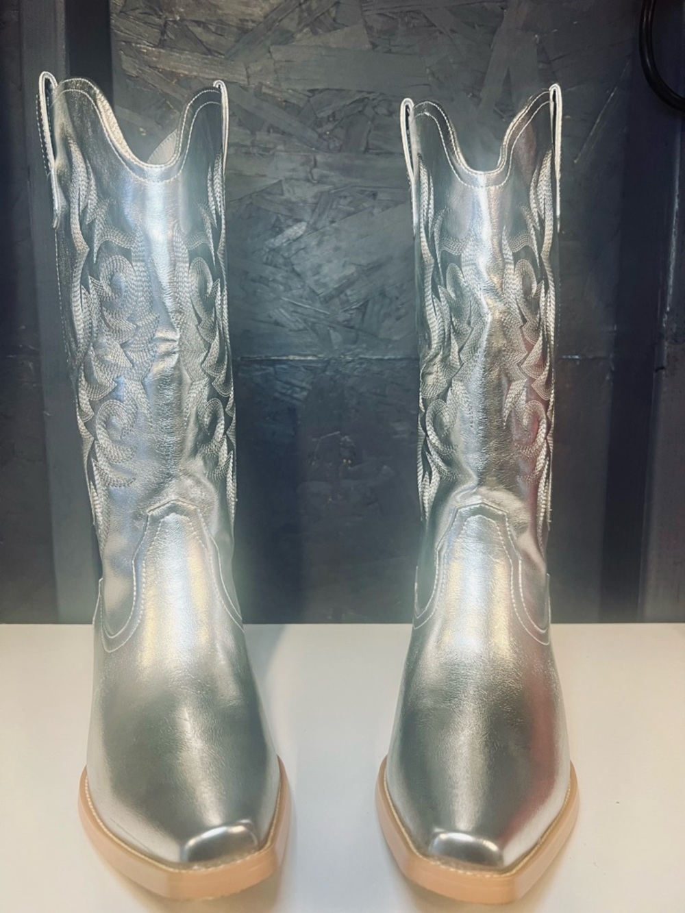 Silver Metallic Cowboy Boots Western Size 7 - Picture 3 of 13